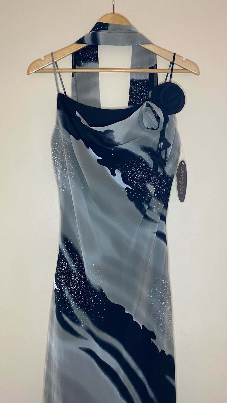 Rebecca U.S.A. Vintage 90s Y2K Abstract Print Maxi Dress +Matching Scarf